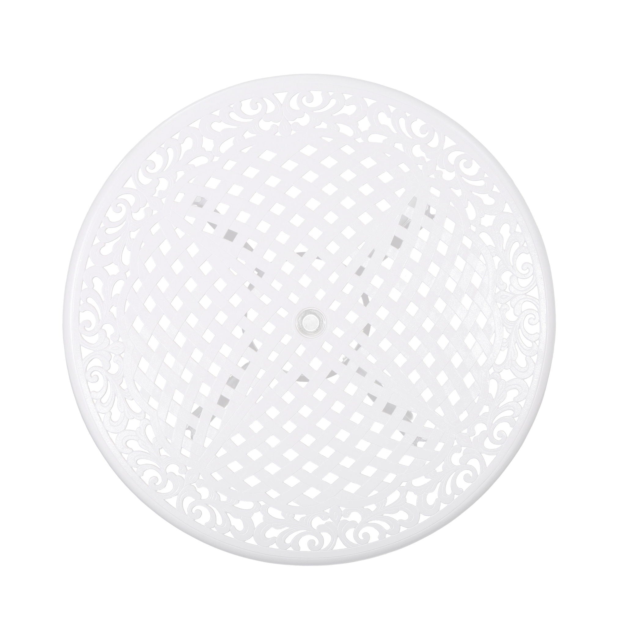 Tranquilius - Outdoor Round Dining Table With Lattice Tabletop, Umbrella Hole And Curved Legs