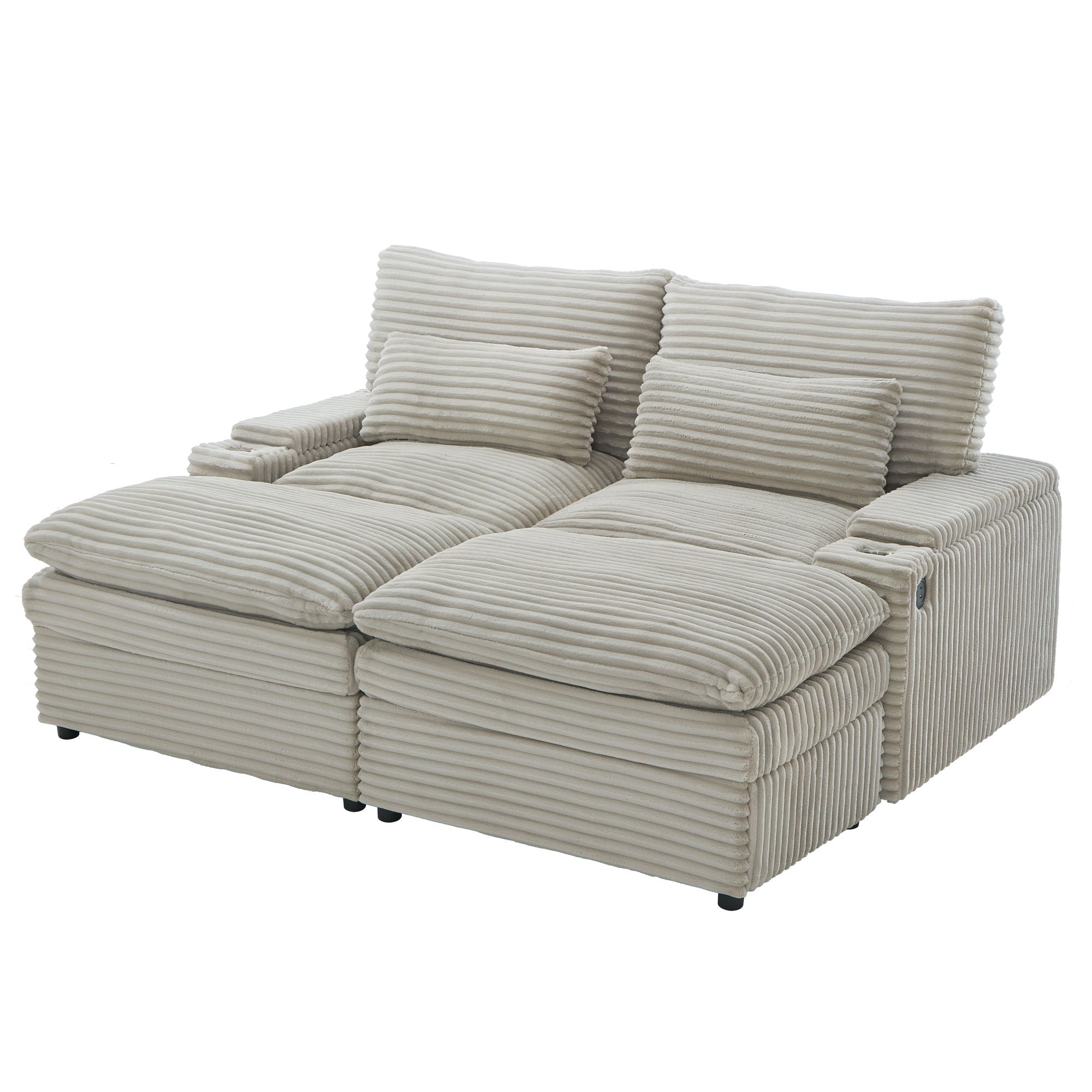 Loveseat Sofa Sectional Convertible With Storage And USB Ports - Gray