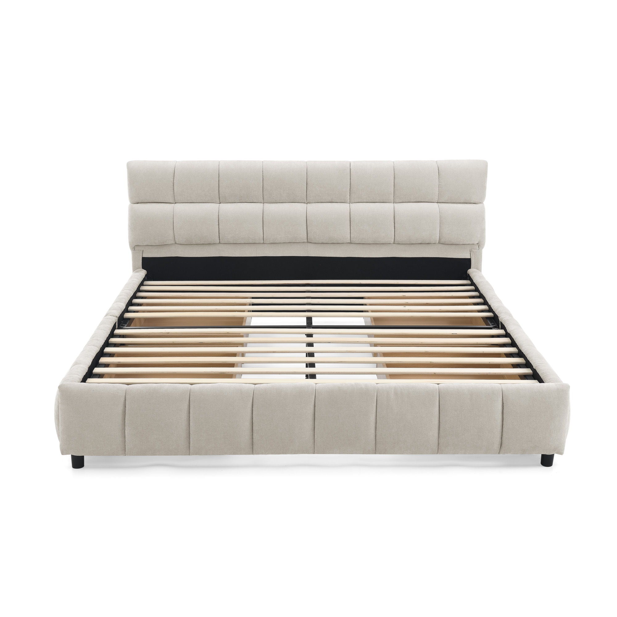 Modern Platform Bed Frame With Thick Chenille Fabric