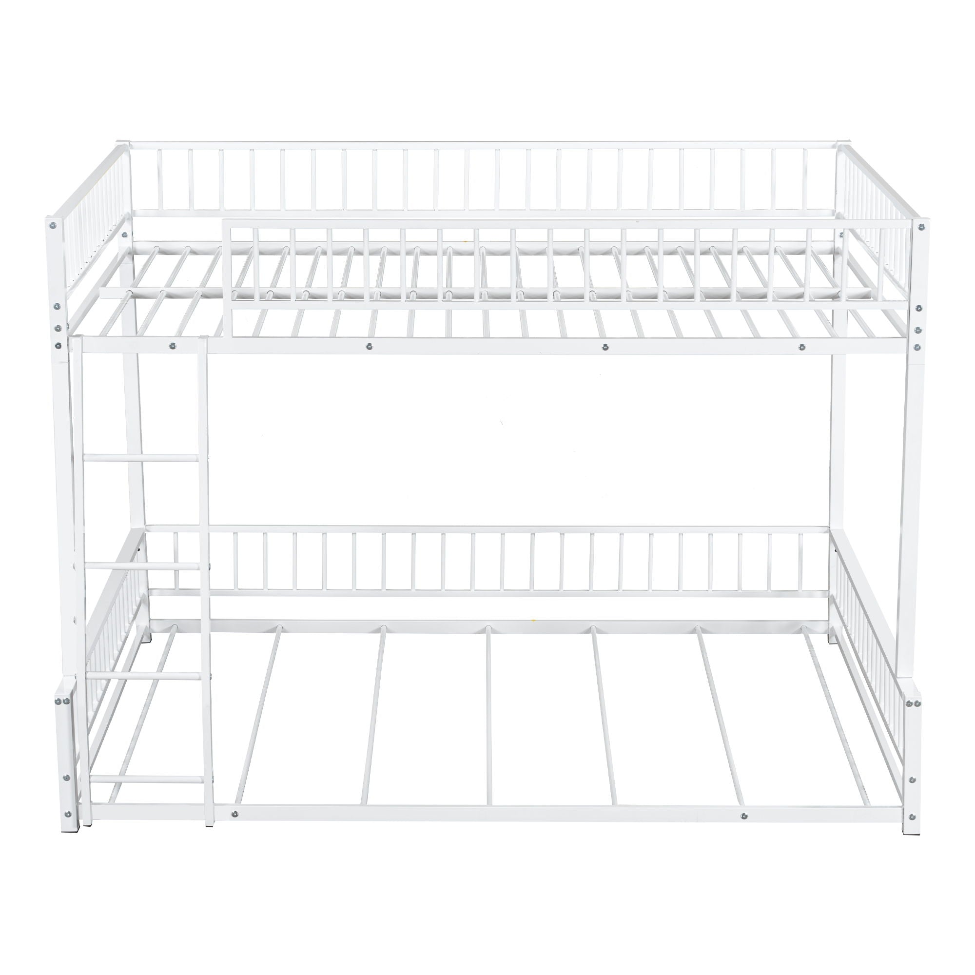 Bunk Bed Frame With Ladder And Safety Guardrails