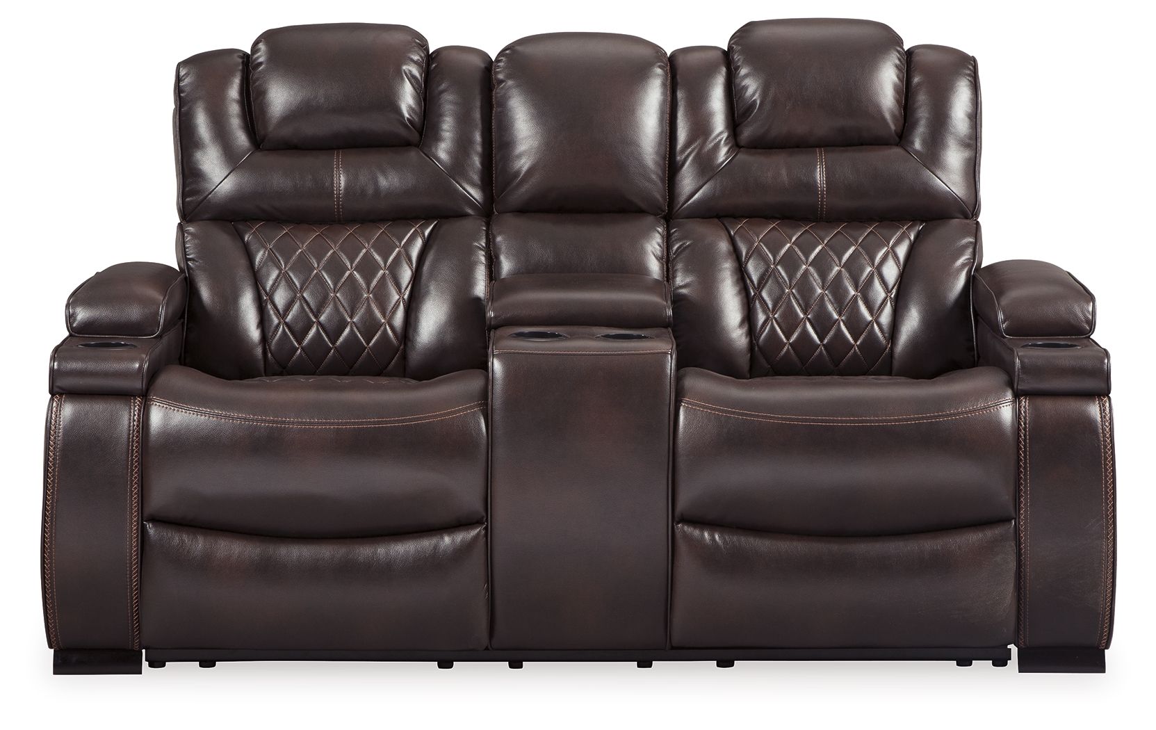 Signature Design by Ashley® Warnerton - Chocolate - Pwr Rec Loveseat/Con/Adj Hdrst | Meri Furniture