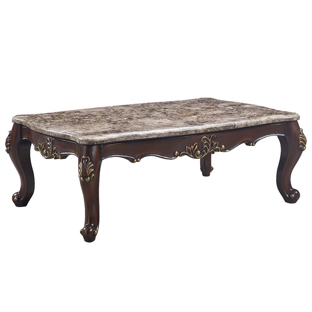 ACME Ragnar - Coffee Table - Marble Top & Cherry Finish | Meri Furniture