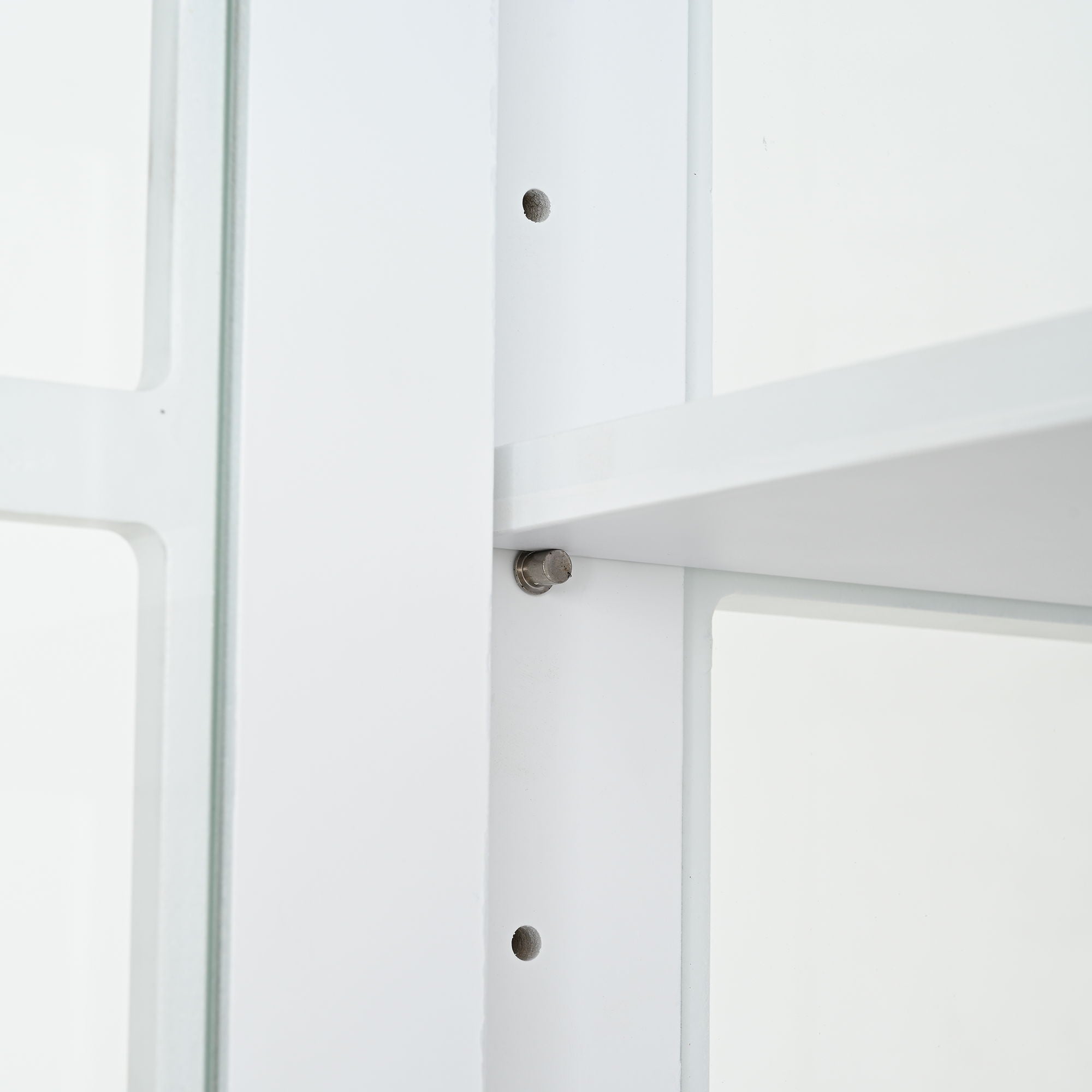 Vintage Display Cabinet With Double Glass Doors, Traditional Style Hutch For Home Or Workspace Washed - White Washed