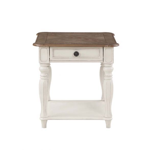 ACME Florian - End Table - Oak & Antique White Finish | Meri Furniture