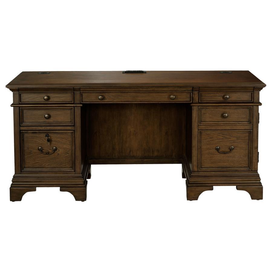 Coaster Fine Furniture Hartshill - 5-Drawer Credenza Office Desk Burnish Oak - Burnished Oak | Meri Furniture