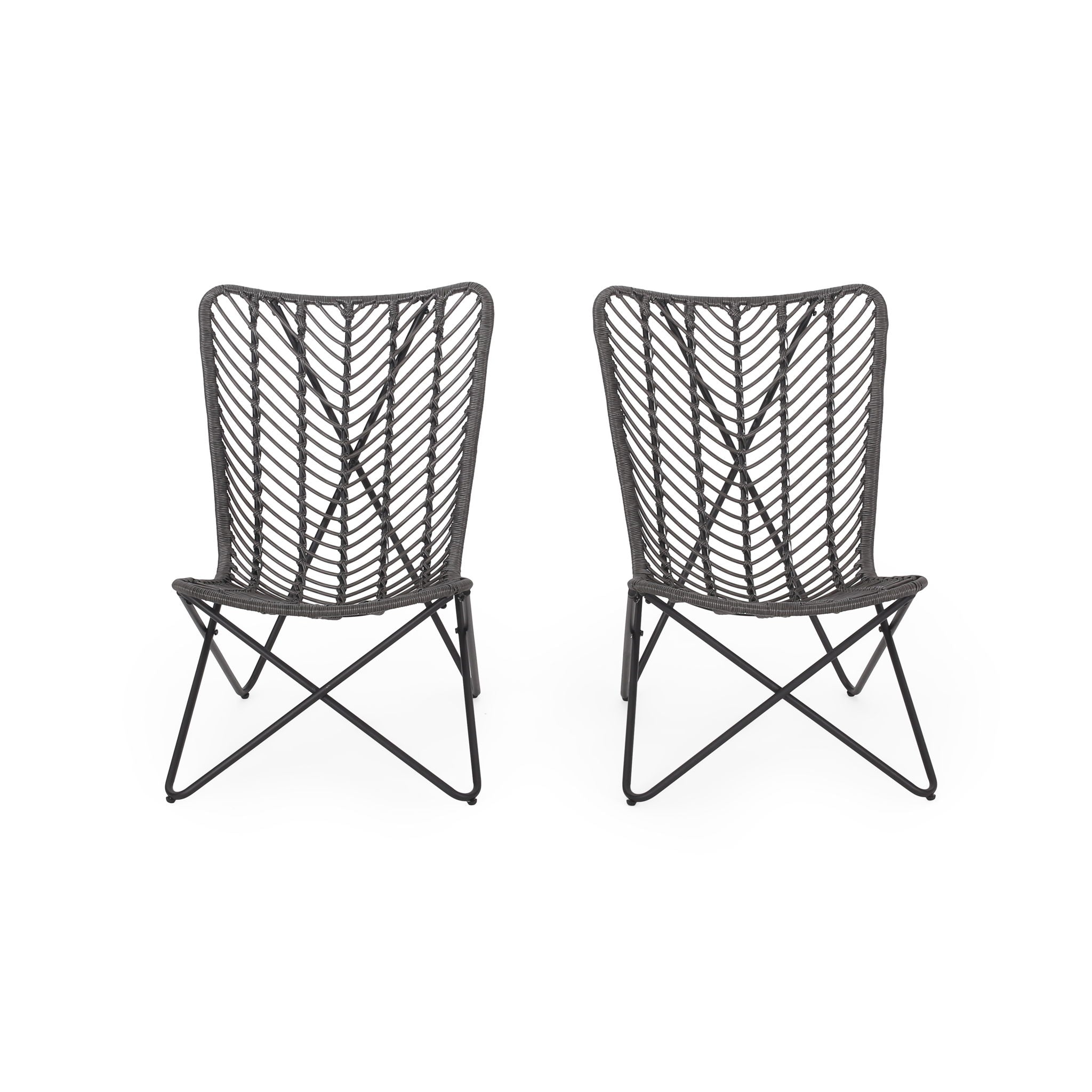 Outdoor Wicker Chair With Geometric Cross Base, (Set of 2) - Gray