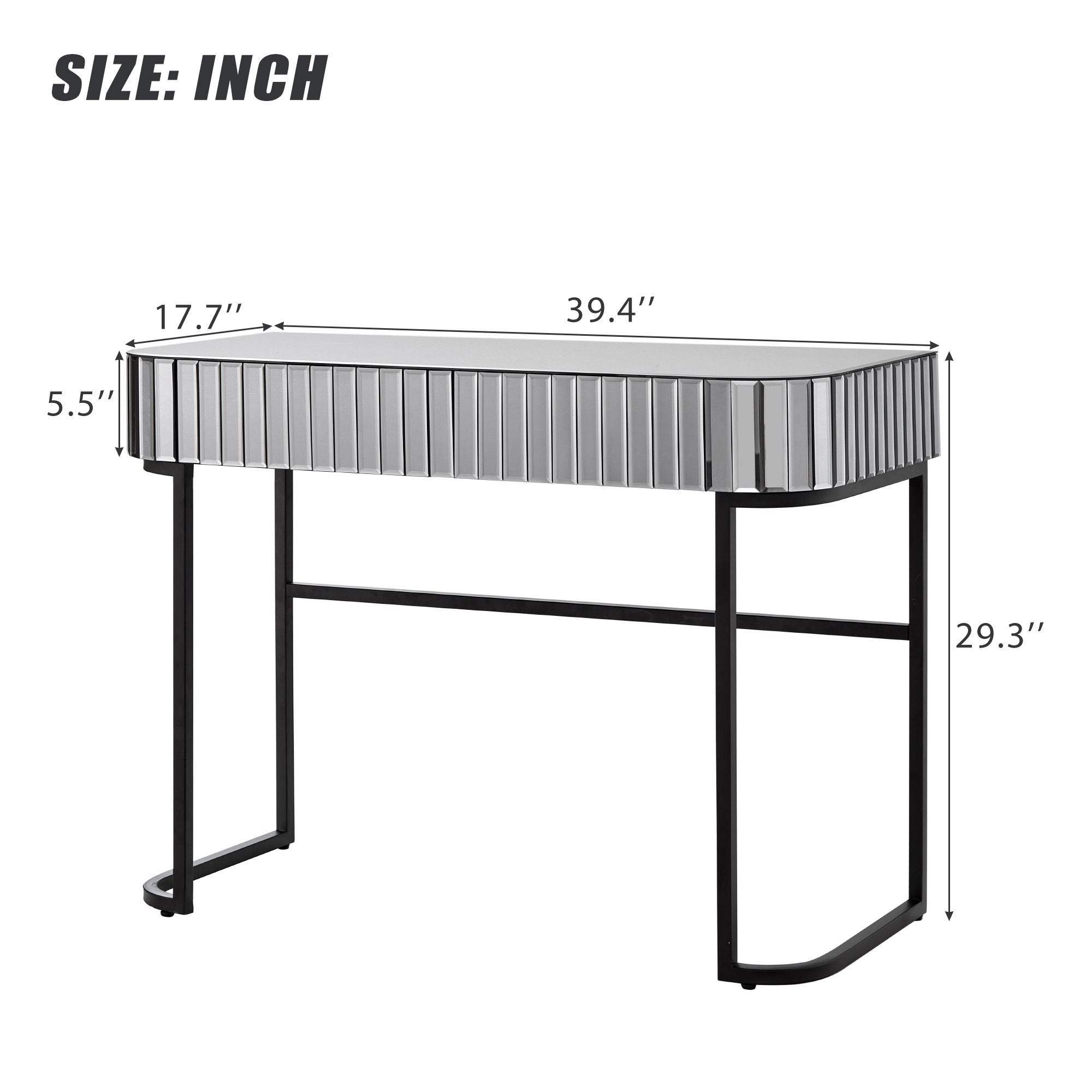 Mirrored Makeup Vanity Table With Stainless Steel Base And 2 Drawers