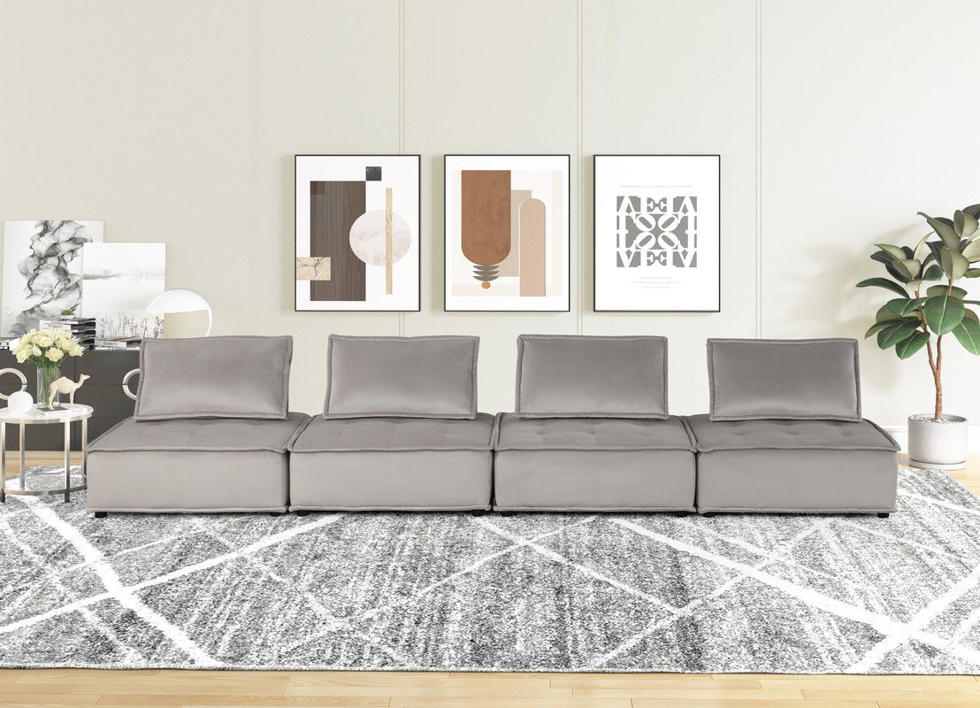 Anna 120"W Light Gray Velvet 4 Pc Sectional Sofa