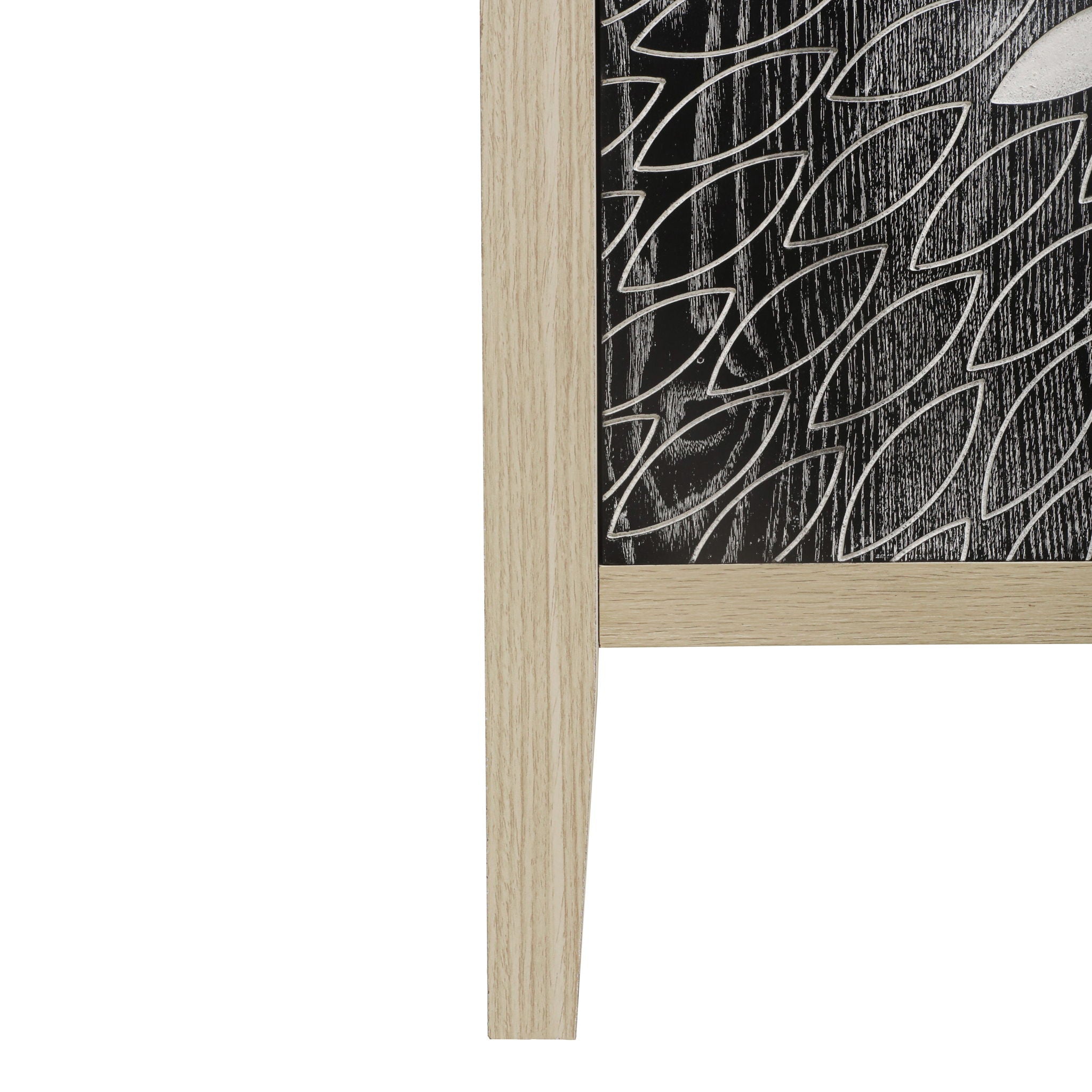 2 Door Carved Storage Cabinet With Adjustable Shelf, Accent Furniture