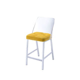 The Nadie II counter height side chairs feature comfortable button tufted seats, with clear Acrylic Bucket Style mid high backrest and tapered legs in a velvet finish.