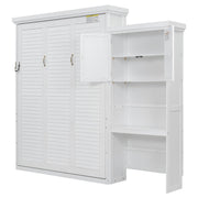 Queen Size Murphy Bed With Louvered Design And Multiple Storage Shelves - White