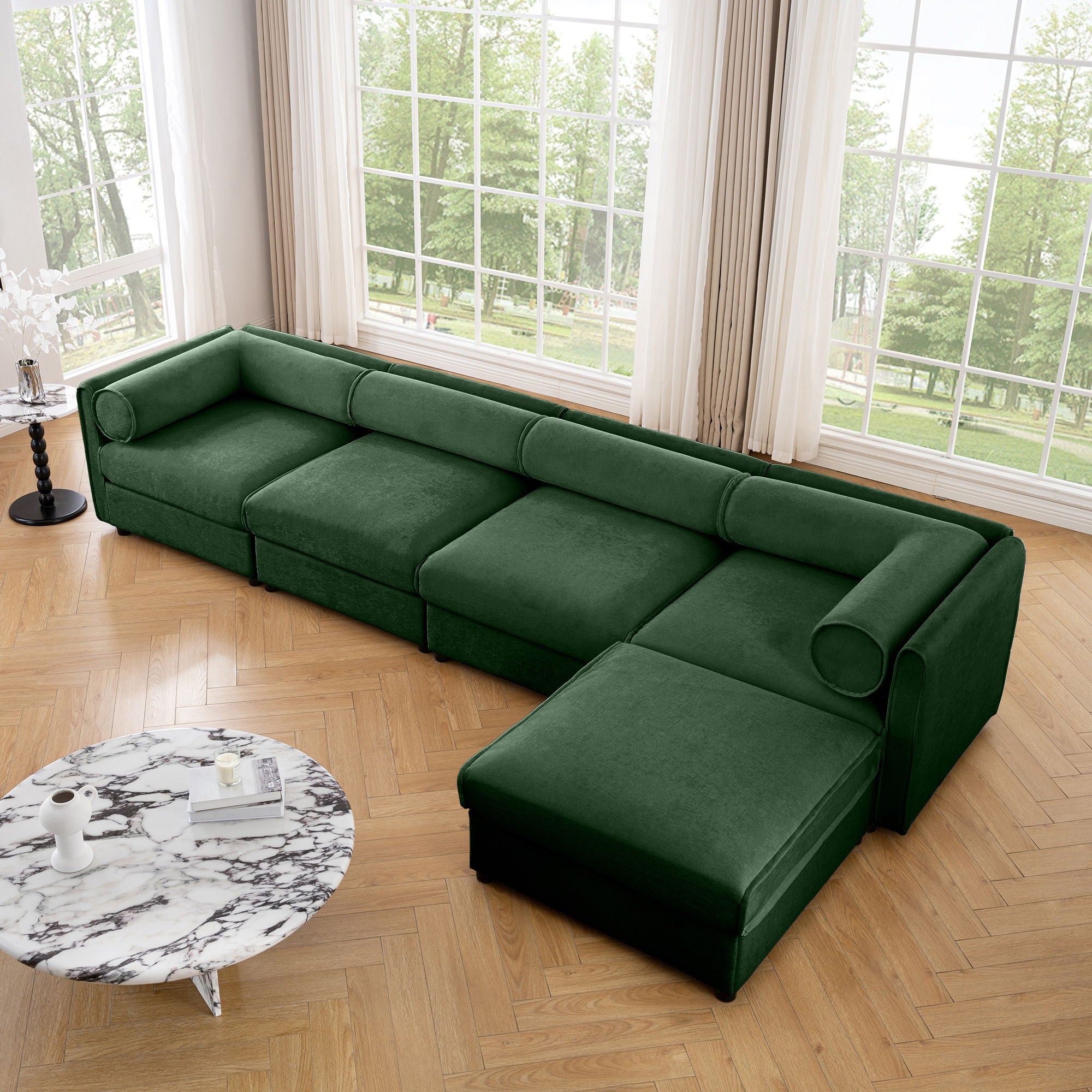 Contemporary Elegant White Chenille Sofa With Storage And Ottoman