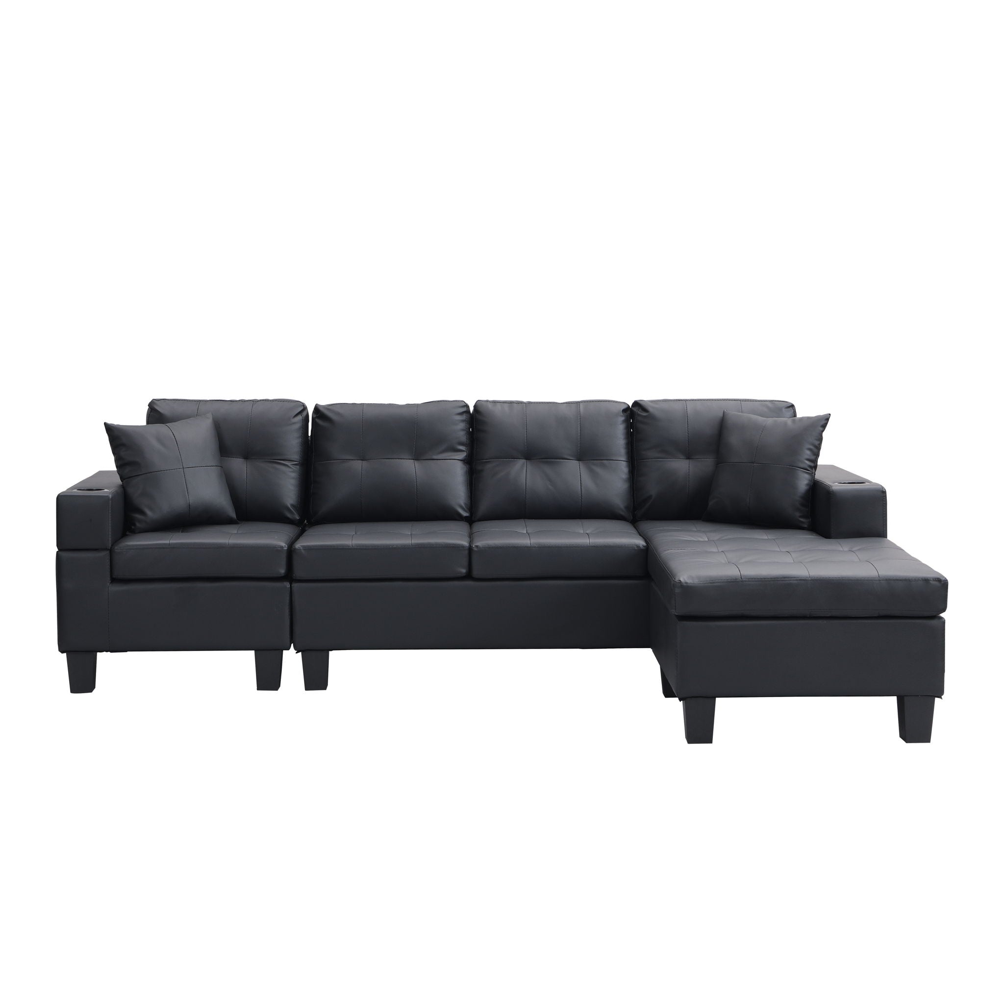 Modern Sectional Sofa Set With Chaise Lounge And Cup Holder