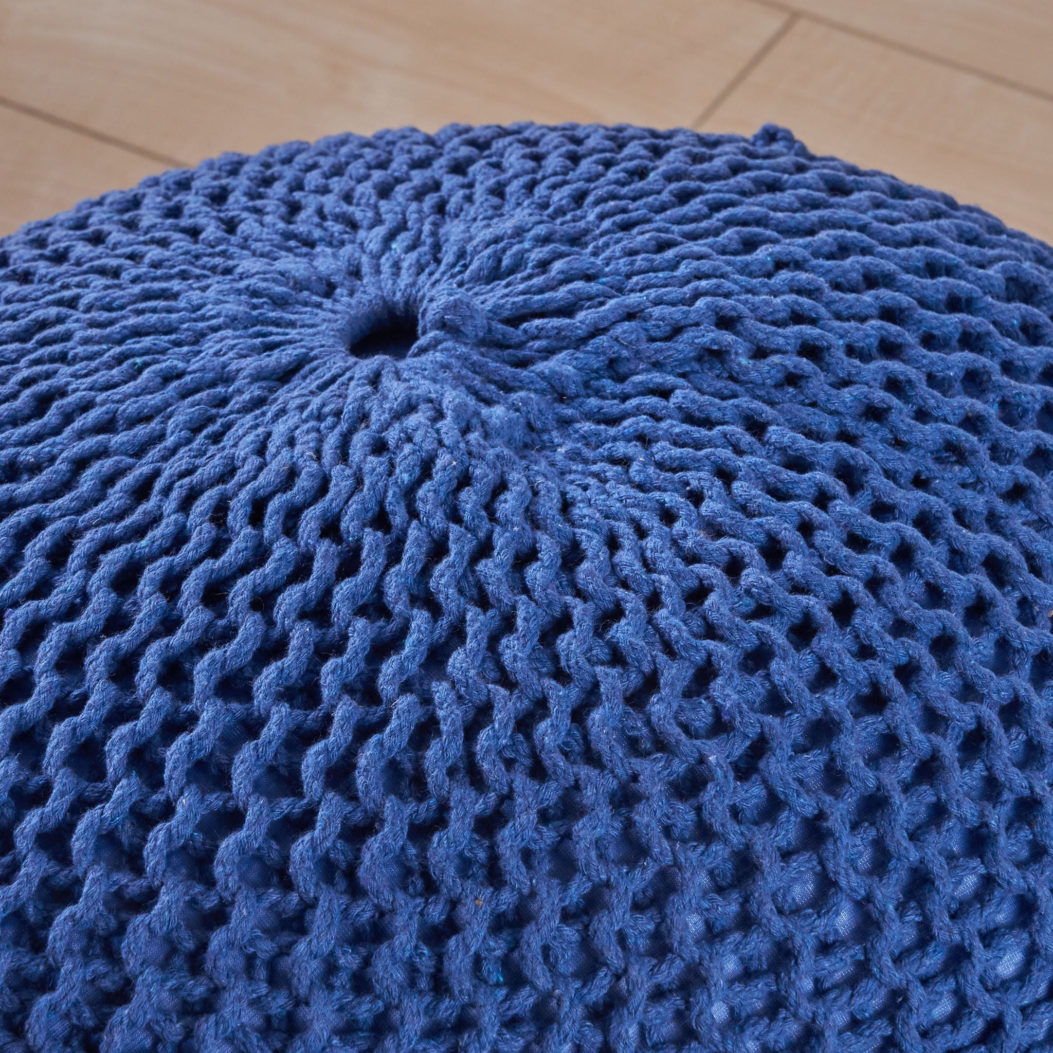 Bordeaux - Knitted Cotton Round Pouf, Versatile Ottoman And Floor Cushion