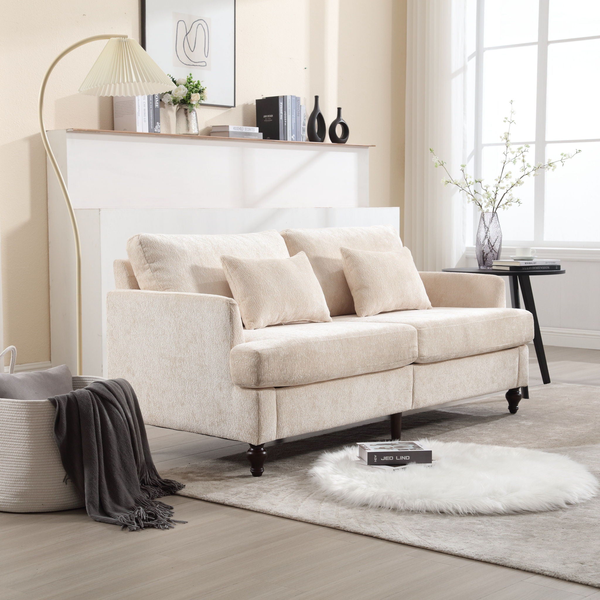 Mid Century Modern Fabric Loveseat Sofa, 2 Seat Upholstered Couch