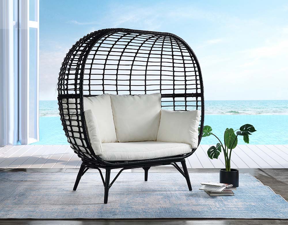 ACME Penelope - Patio Lounge Chair - Cream Fabric & Black Finish | Meri Furniture