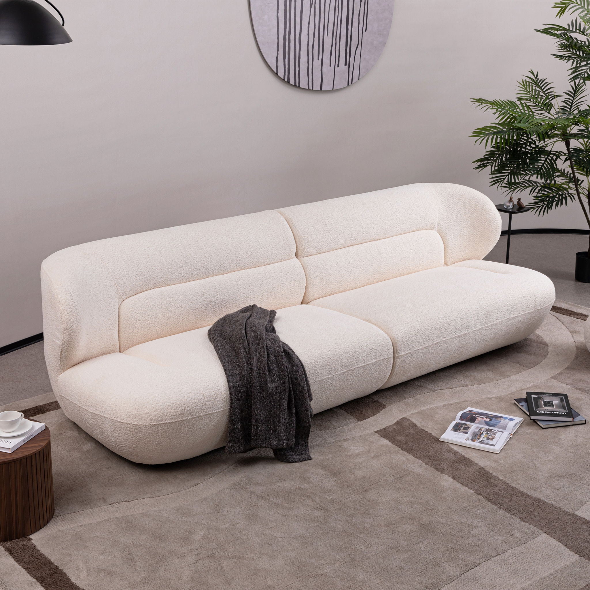 Modern Fashion Yp40116W Circular Curve Design Sofa, 4 Seater For Office & Bedroom - White