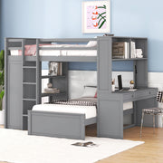 Loft Bed With A Twin Size Standalone Bed, Shelves, Desk, And Wardrobe