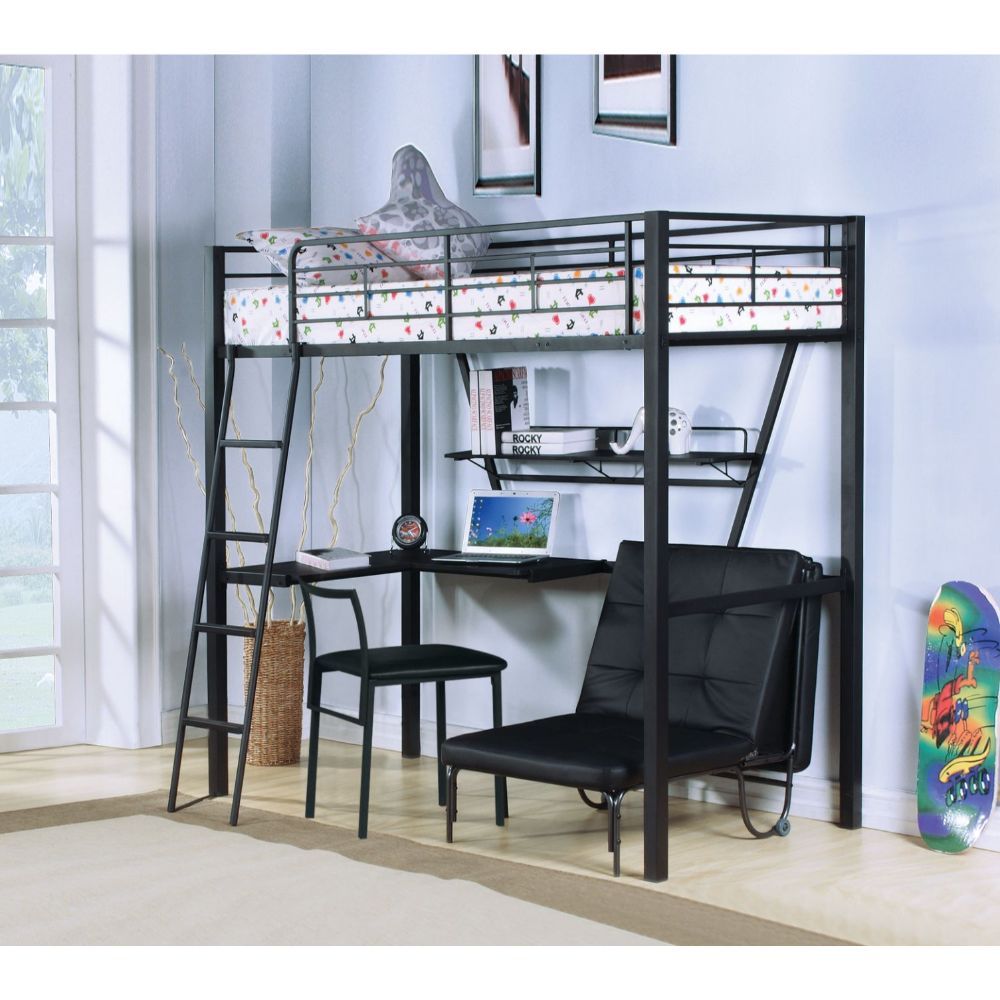 ACME Senon - Loft Bed - Silver & Black | Meri Furniture