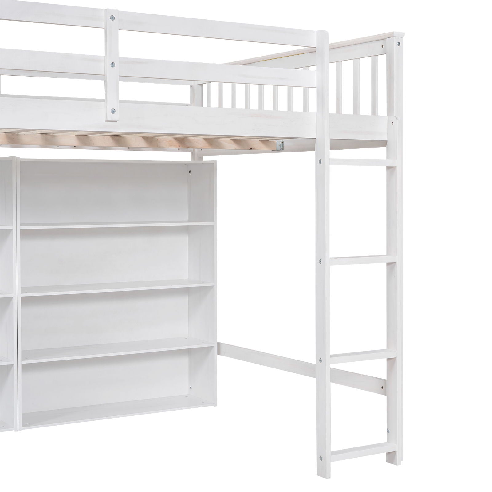 Loft Bed With 8 Open Storage Shelves And Built In Ladder