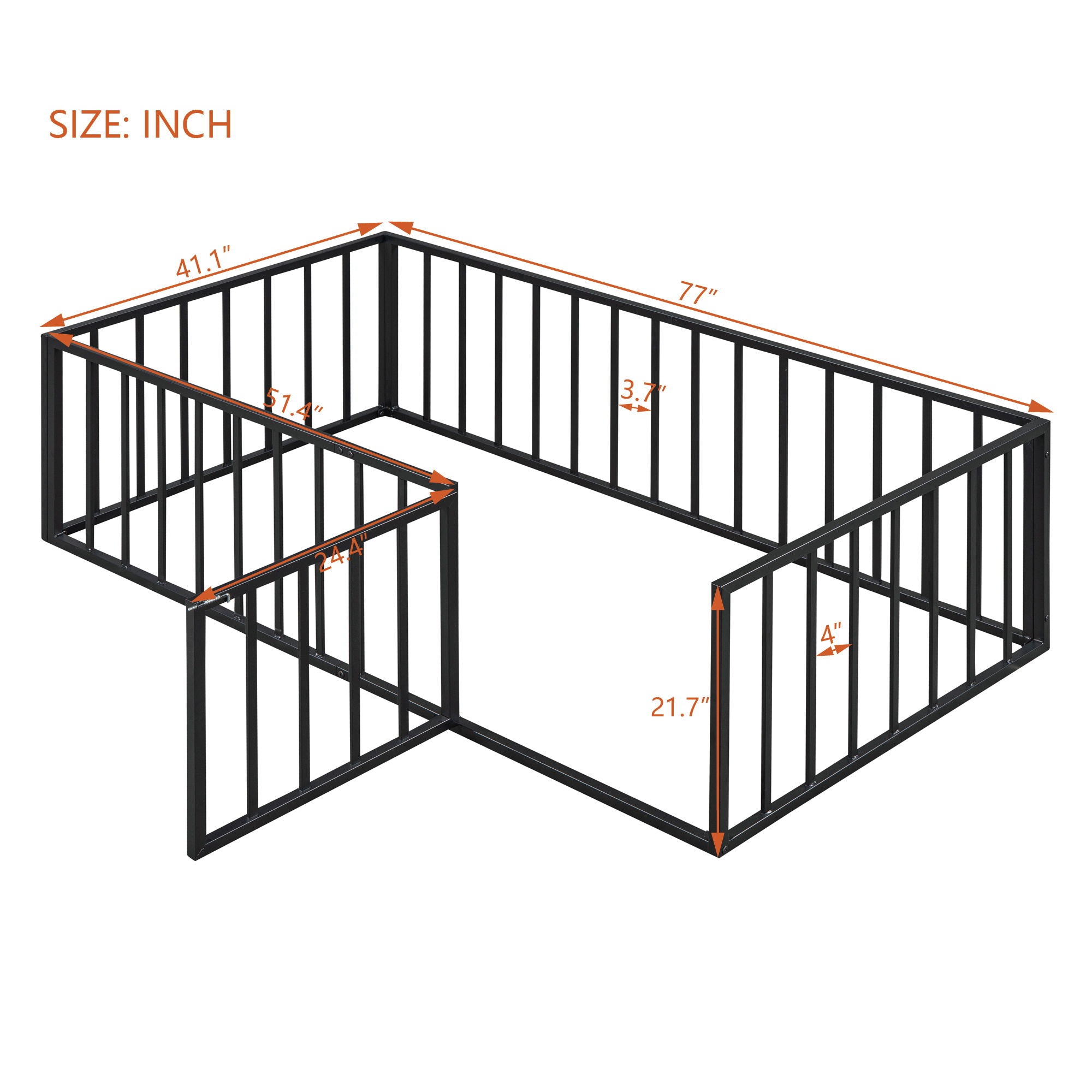Metal Floor Bed Frame With Fence And Door