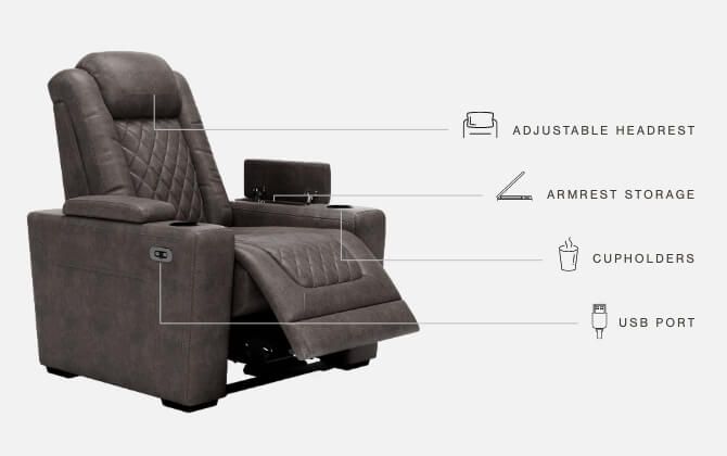 Ashley Furniture Hyllmont - Gray - Pwr Recliner/Adj Headrest | Meri Furniture
