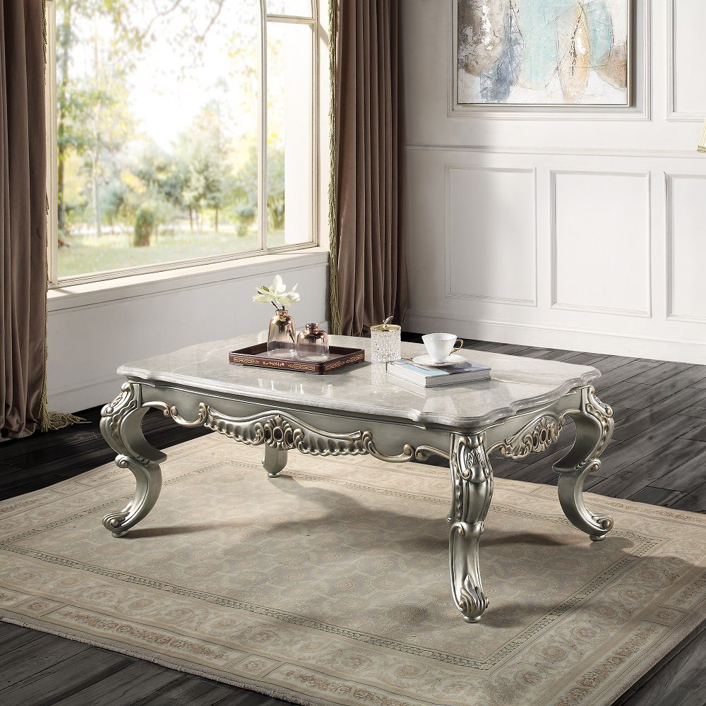 ACME Miliani - Coffee Table With Marble Top - Natural Antique Bronze | Meri Furniture