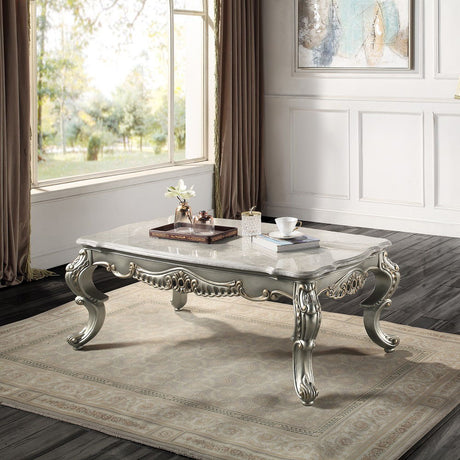 ACME Miliani - Coffee Table With Marble Top - Natural Antique Bronze | Meri Furniture