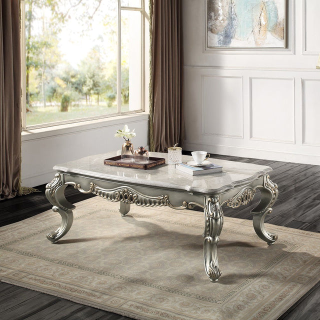 ACME Miliani - Coffee Table With Marble Top - Natural Antique Bronze | Meri Furniture