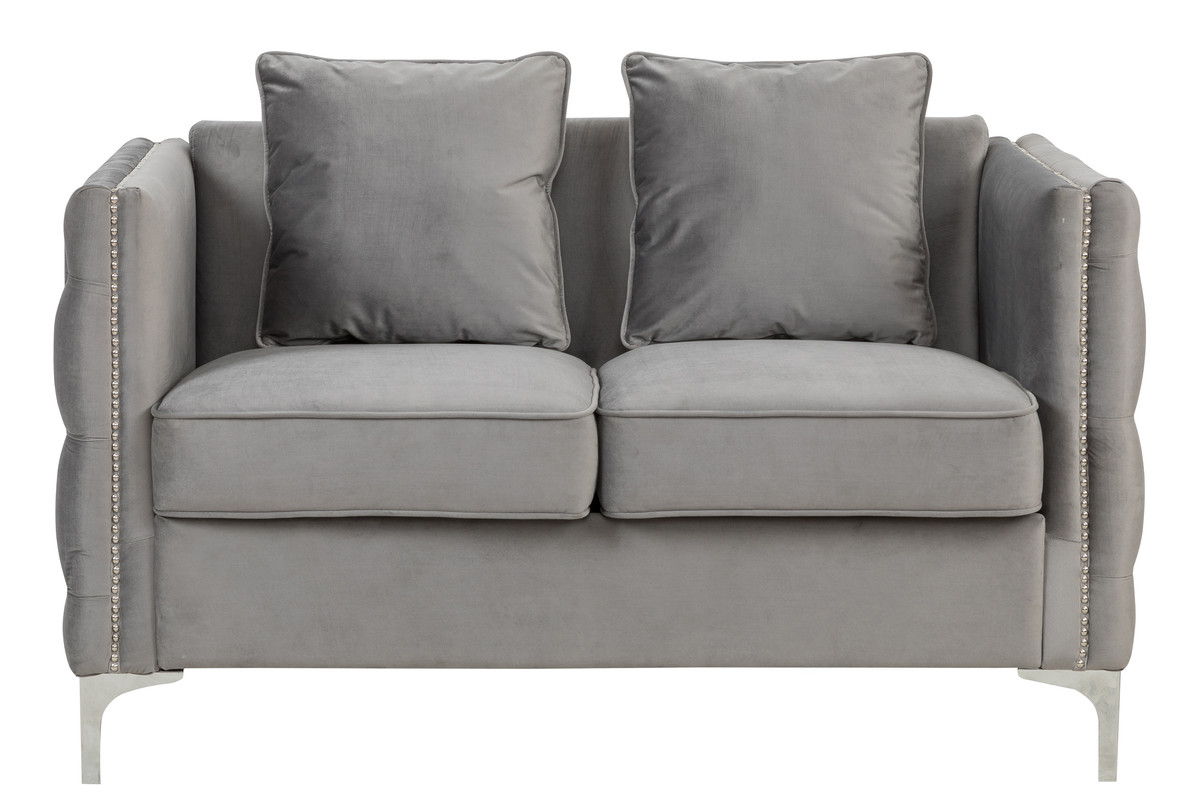 Bayberry 53"W Gray Velvet Loveseat with 2 Pillows