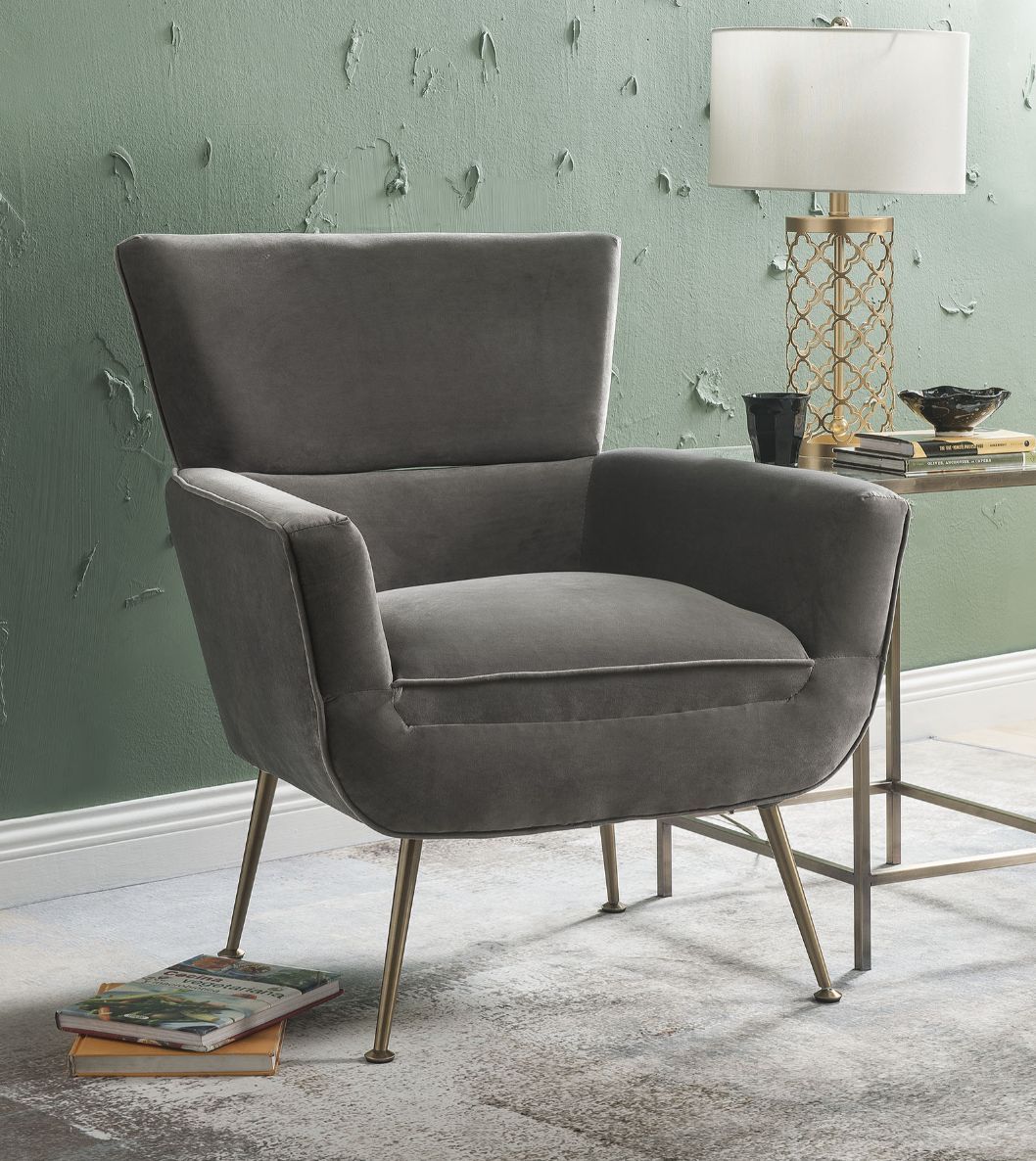 ACME Varik - Accent Chair - Gray Velvet | Meri Furniture