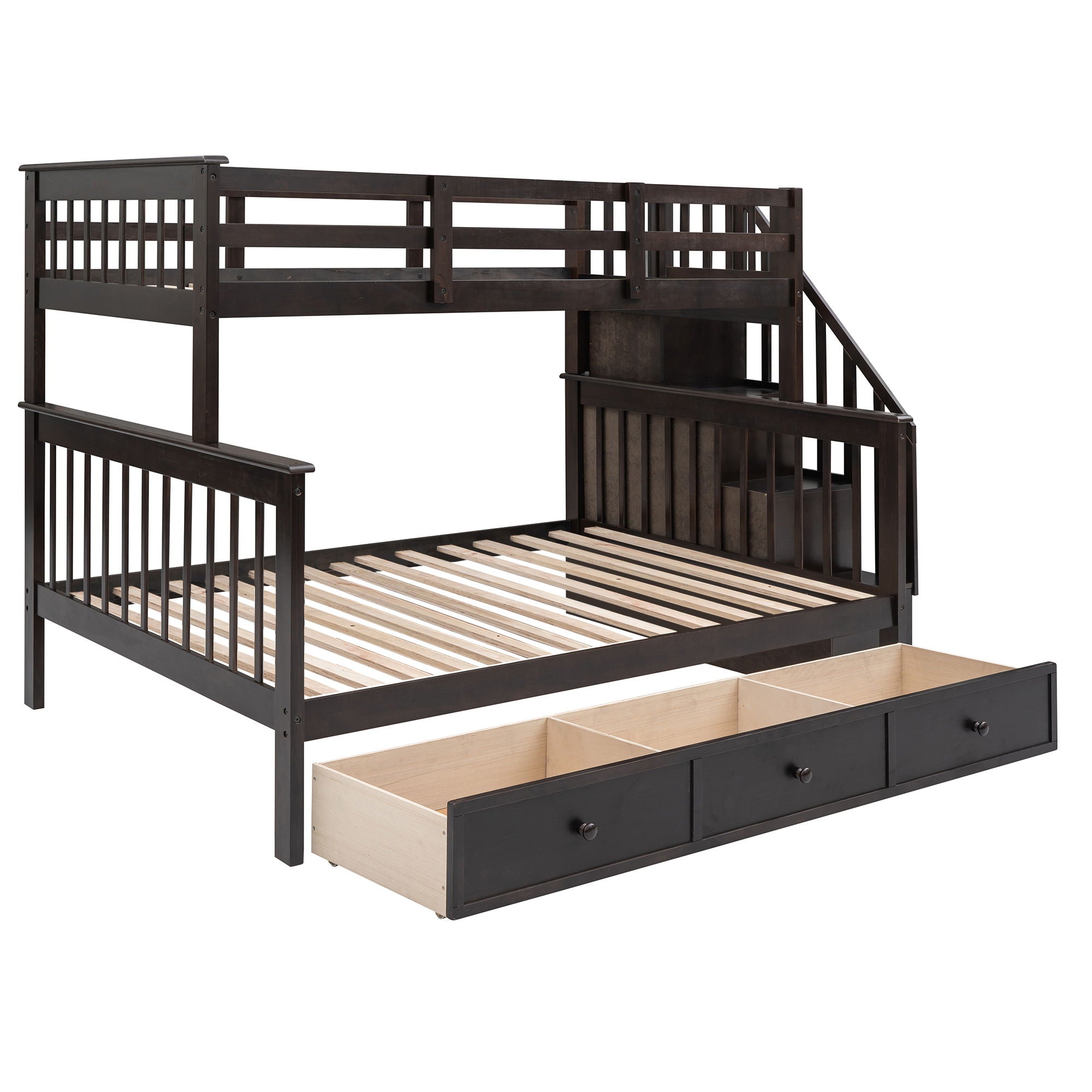 Stairway Bunk Bed With Storage And Guard Rail For Bedroom