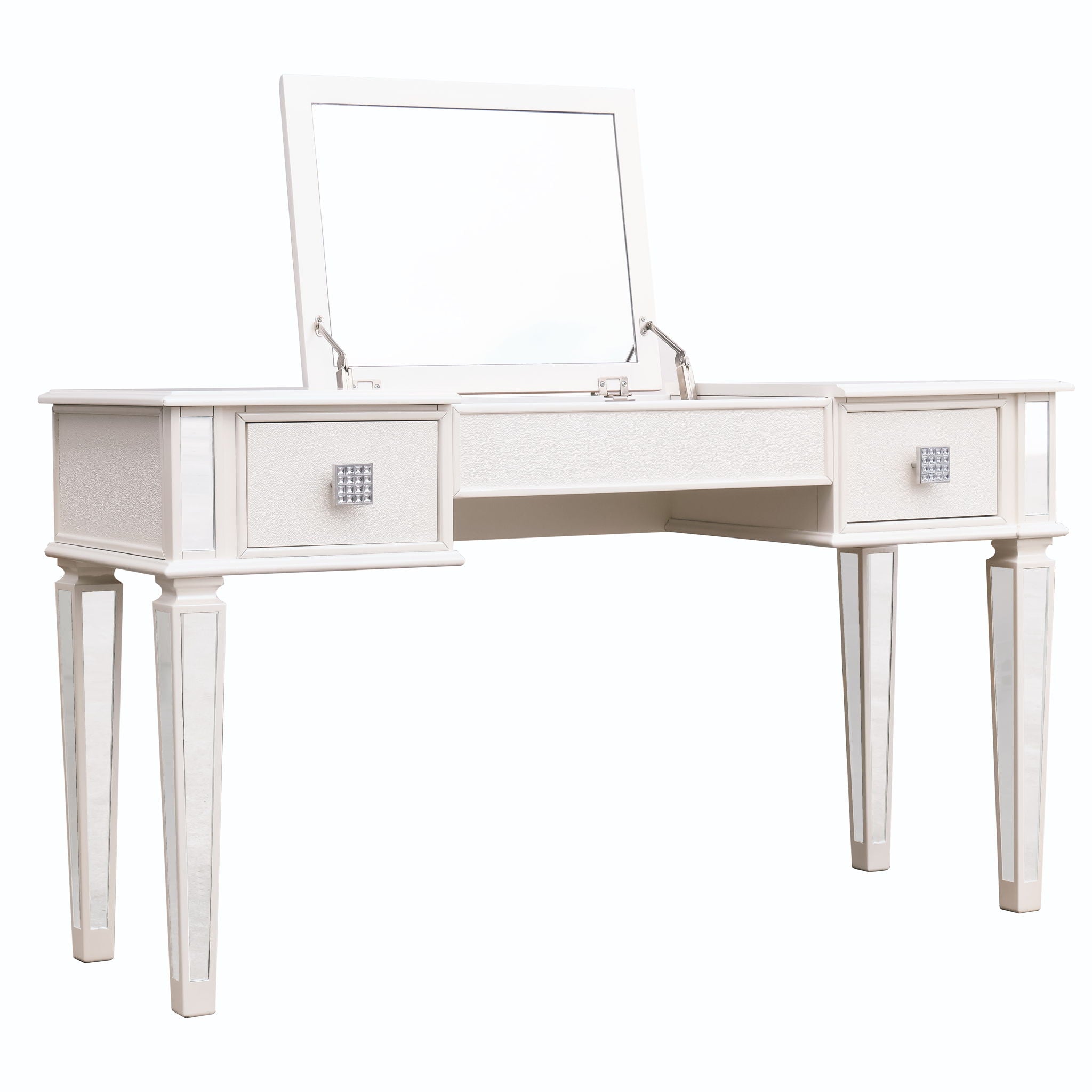 Mirrored Vanity Desk With Drawers And Stool, Flip Up Dressing Table Set For Makeup Room