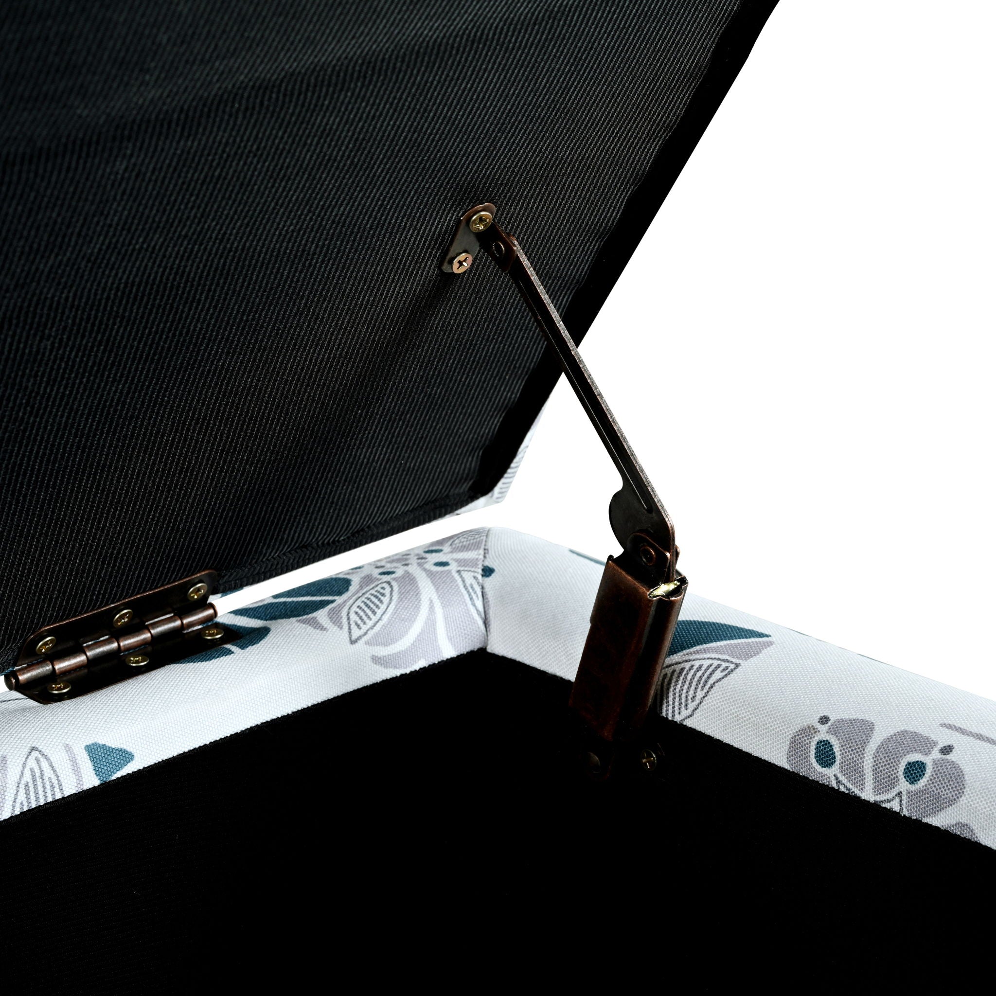 Luxury Storage Ottoman With Floral Patterned Fabric, Soft-Close Hinges, Multi Functional