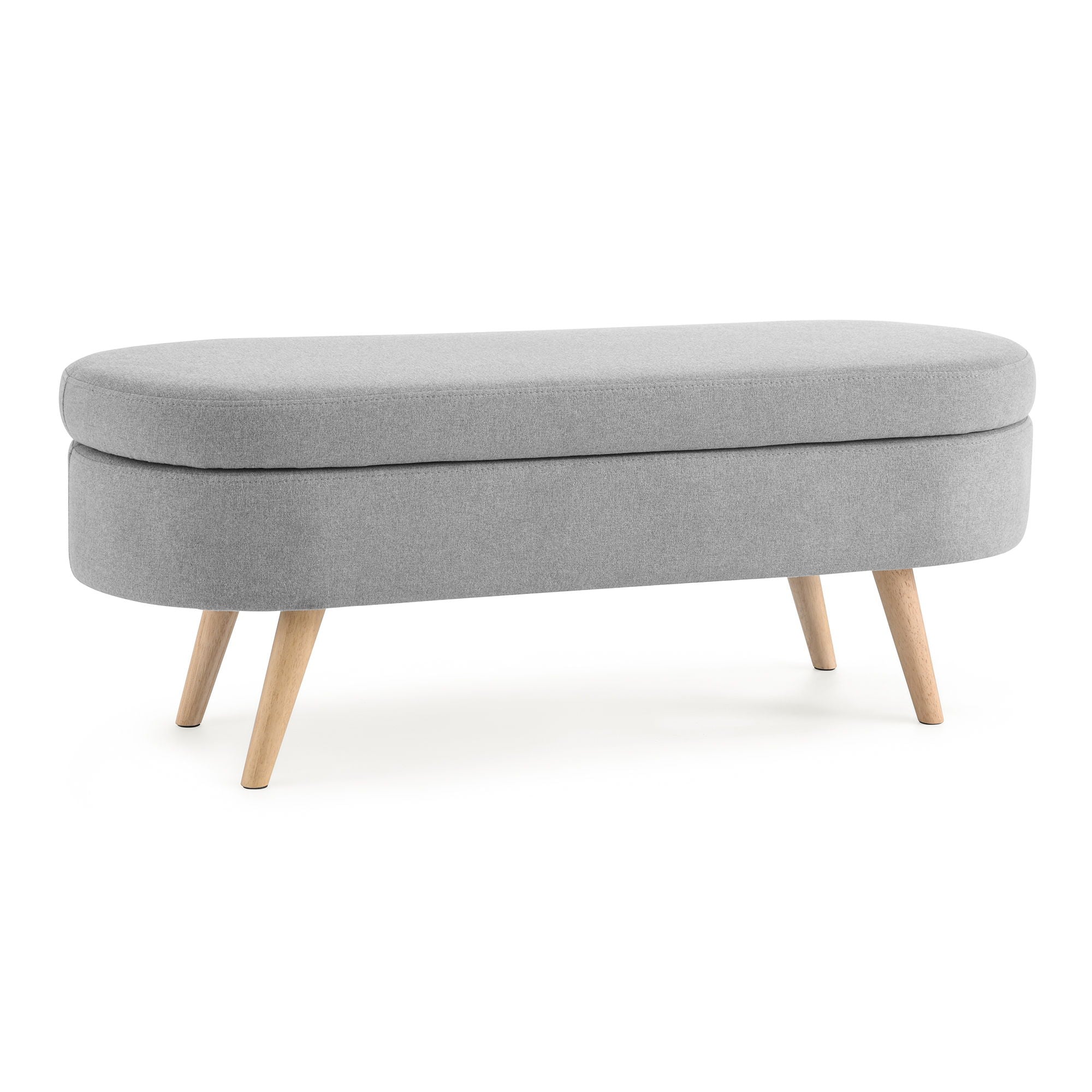 Ottoman Oval Storage Bench With Rubber Wood Legs Linen - Gray