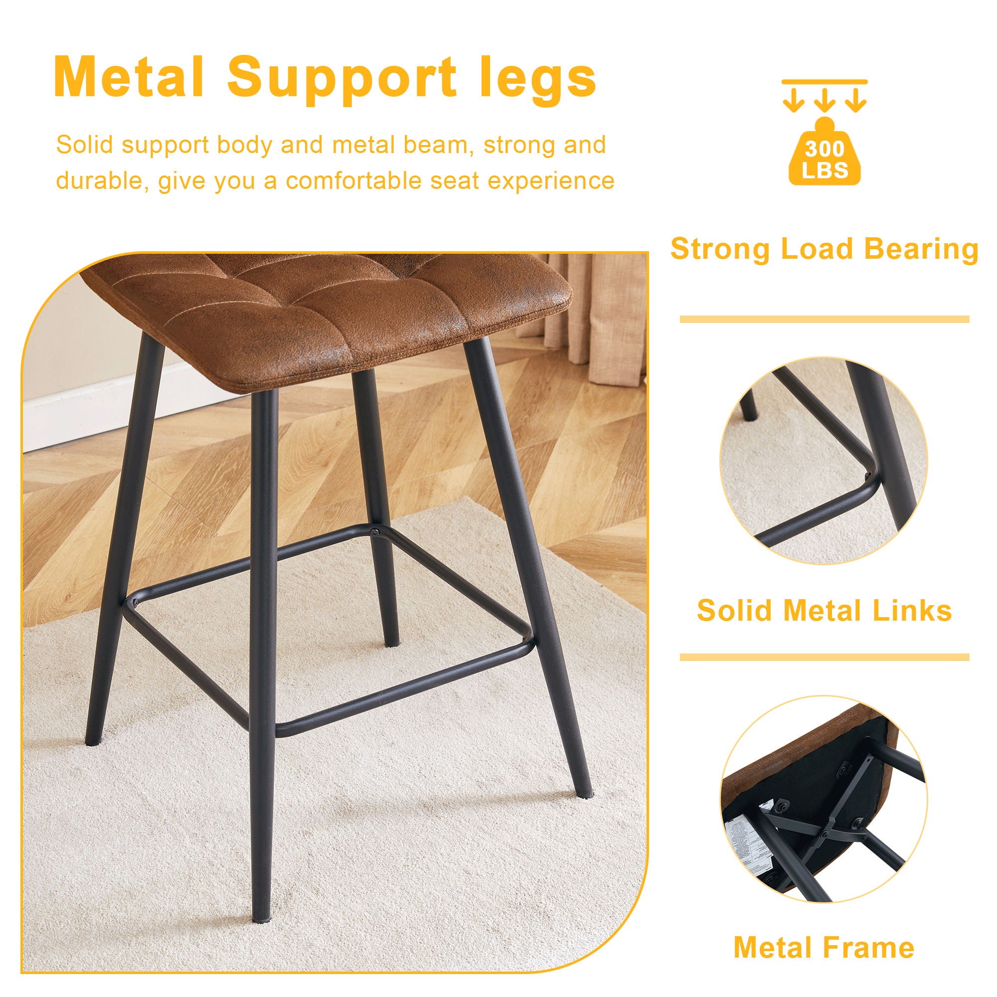 Bar Chair Set Comfortable With Metal Legs And Ergonomic Design