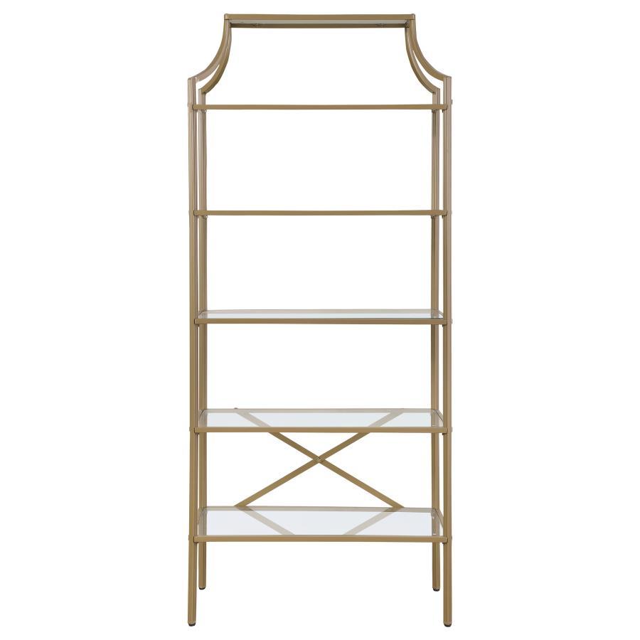 Coaster Fine Furniture Serena - 5-Shelf Glass Bookshelf - Gold | Meri Furniture