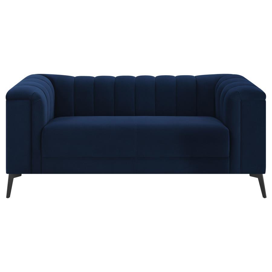 Coaster Fine Furniture Chalet - Upholstered Tuxedo Arm Tufted Loveseat - Blue | Meri Furniture