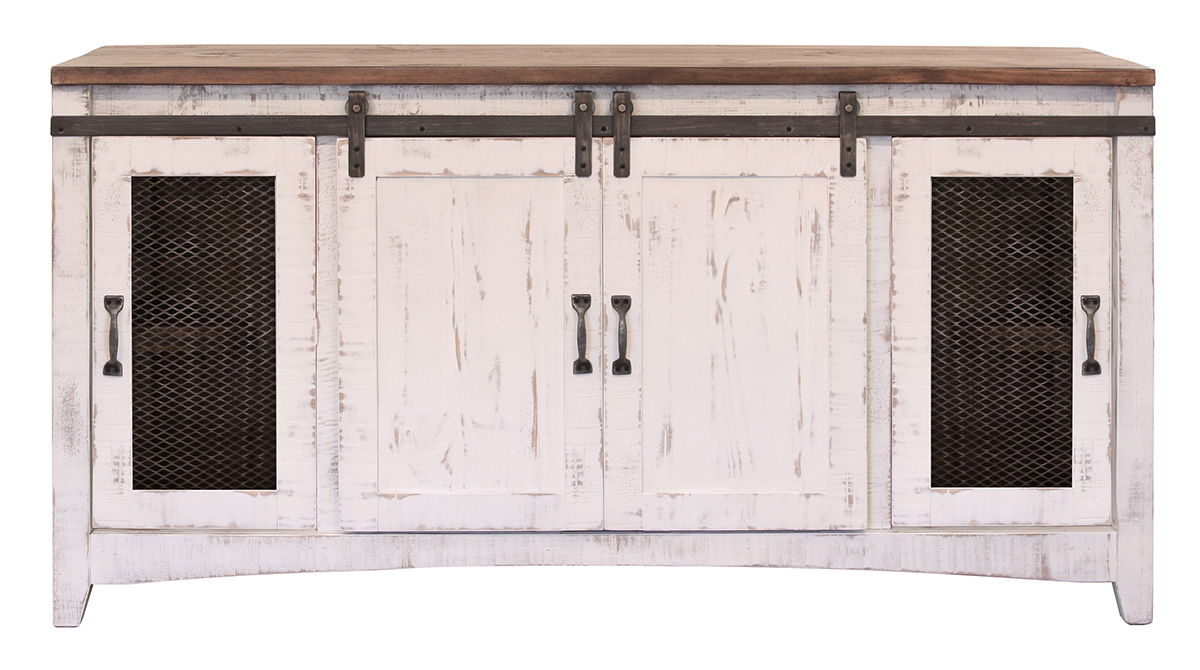 International Furniture Direct Pueblo White - TV Stand / Console / Wall Unit - Antiqued White / Brown | Meri Furniture