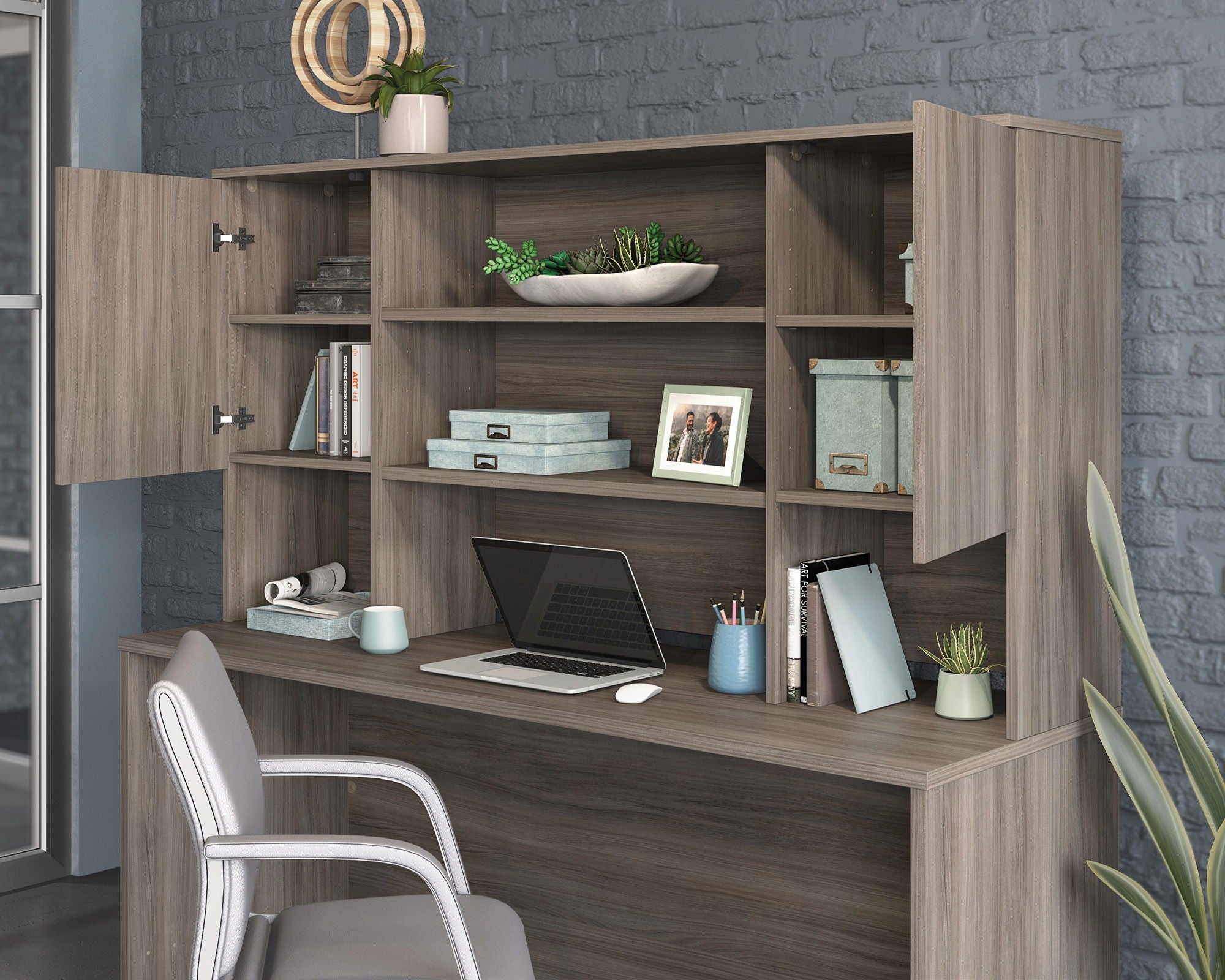 Commercial Desktop Hutch in Hudson Elm
