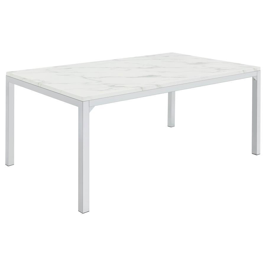 Coaster Fine Furniture Athena - Rectangular Faux Marble Dining Table - Chrome | Meri Furniture