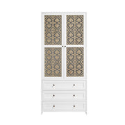 Hollow Pattern 2 Door 3 Drawer Wardrobe, The Collision Of Wood Color, Suitable For Bedrooms And Dressing Rooms - White
