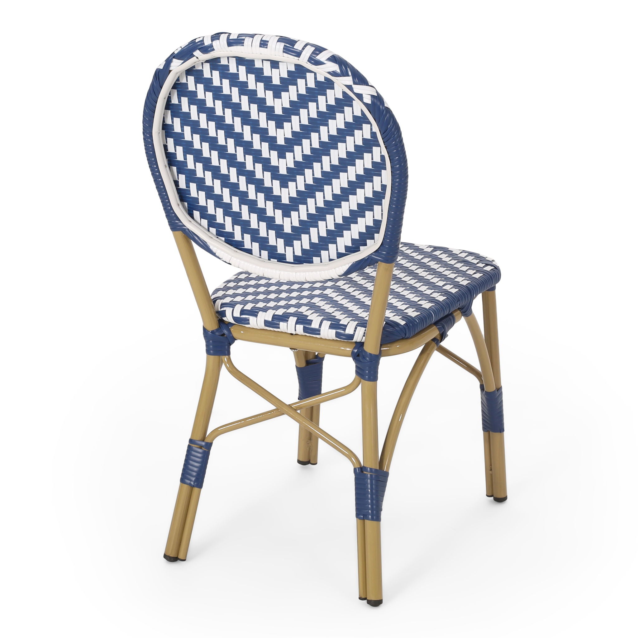Outdoor Rattan And Aluminum French Armless Bistro Chairs Set - Navy Blue