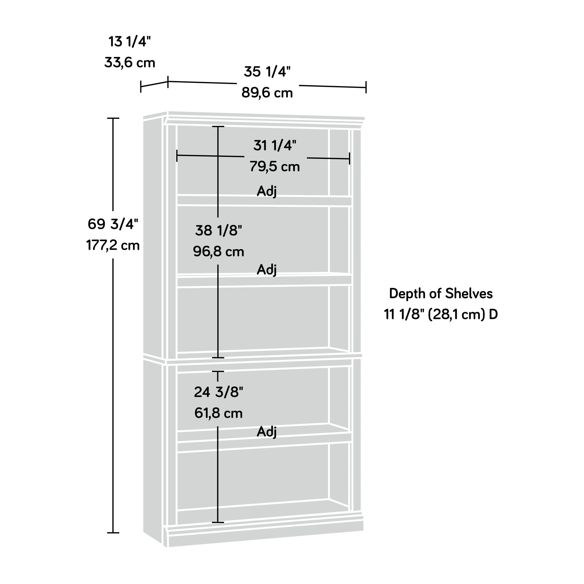 5-Shelf Bookcase Lintel Oak