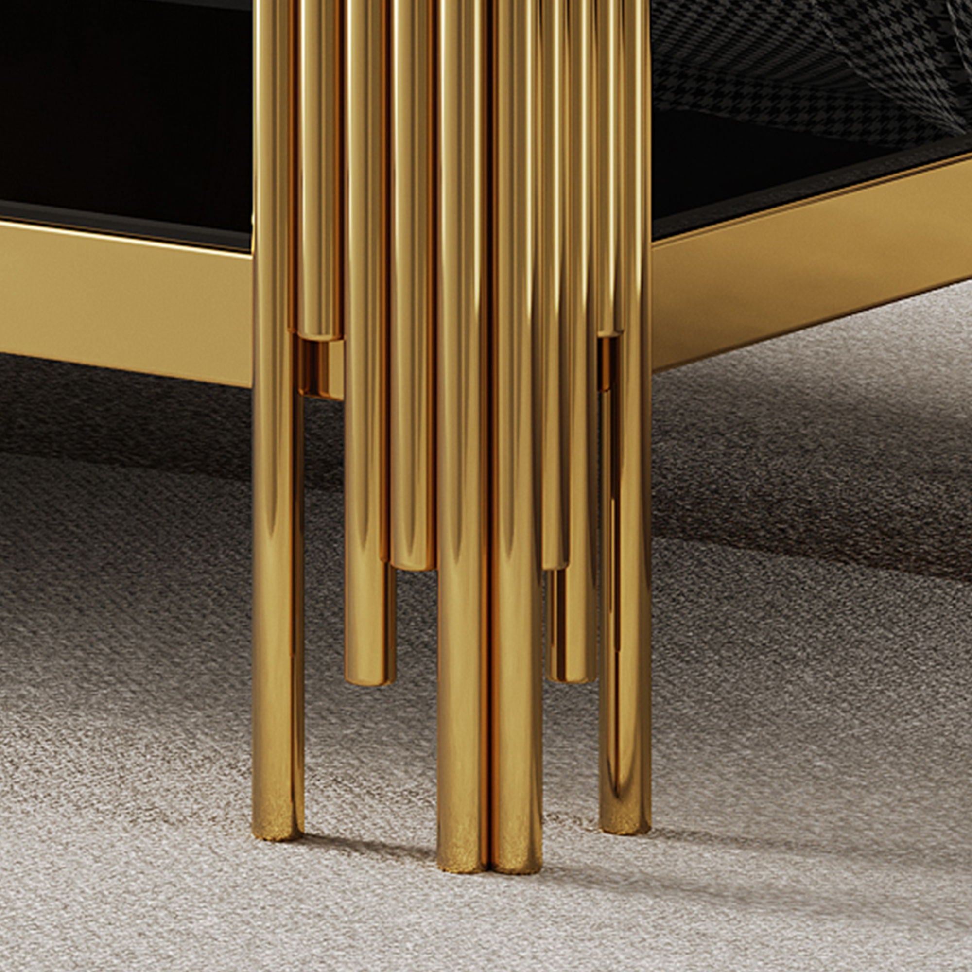 Top And Bottom Double Layer Tempered Glass Table And Mirror Finished Stainless Steel Frame