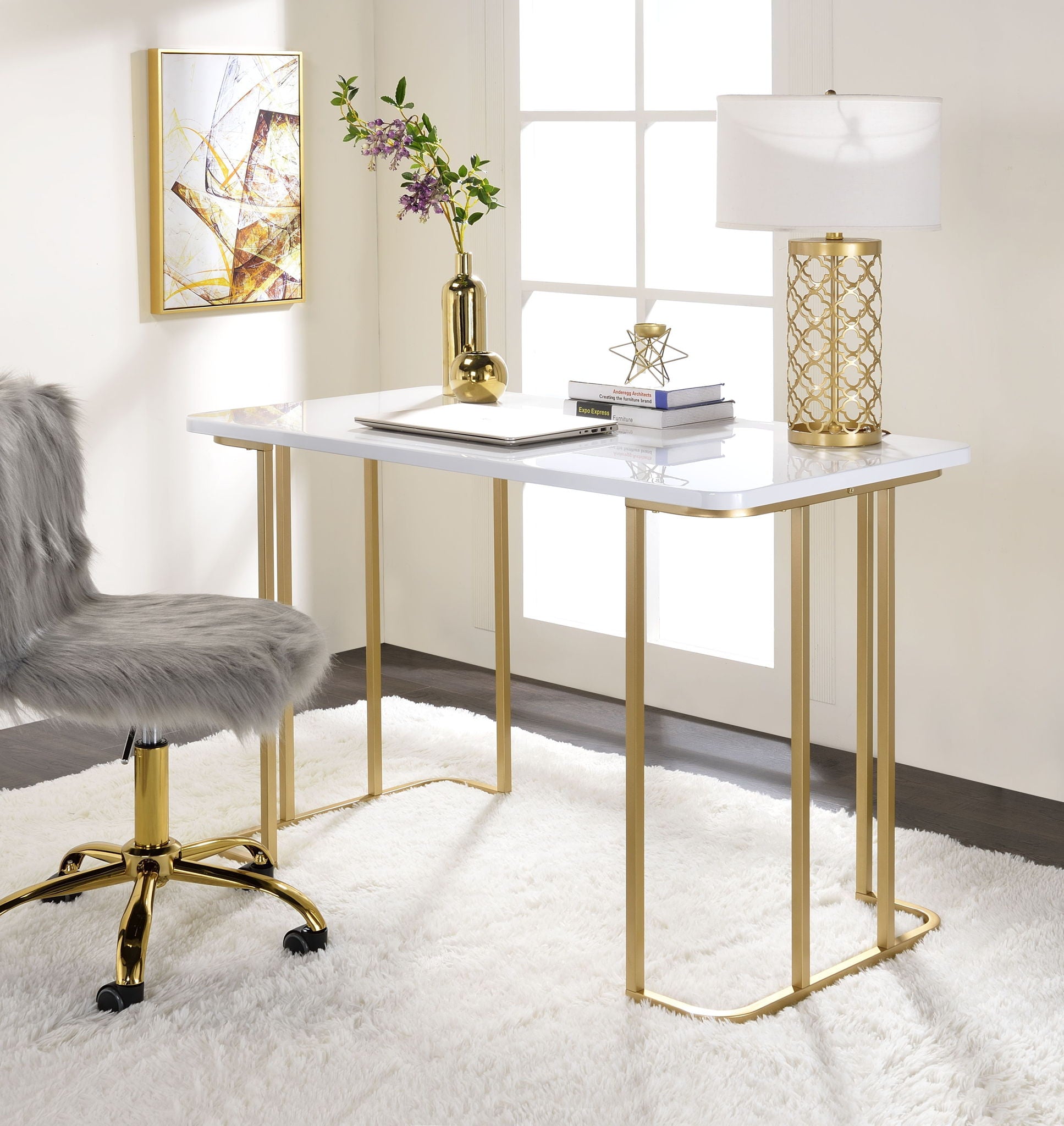 Estie - Vanity Desk Same 93102) - White & Gold