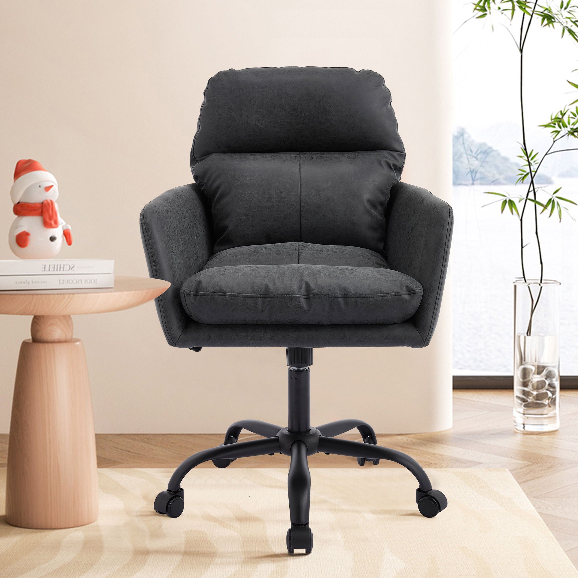 Adjustable Office Chair, Ergonomic Swivel Chair Leather, Comfortable For Long Sitting, Versatile Home And Office Use - Black