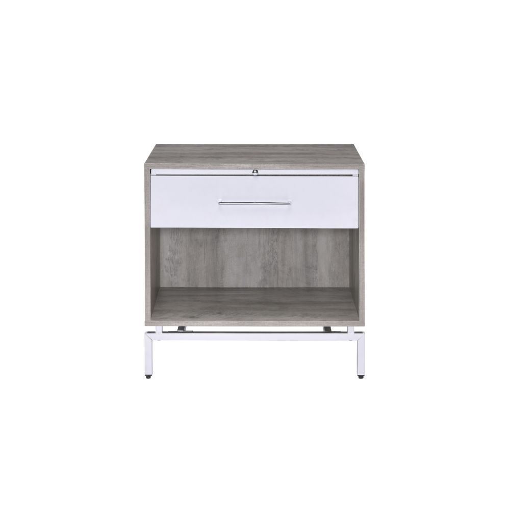 ACME Cistus - Accent Table - Weathered Gray Oak & White | Meri Furniture