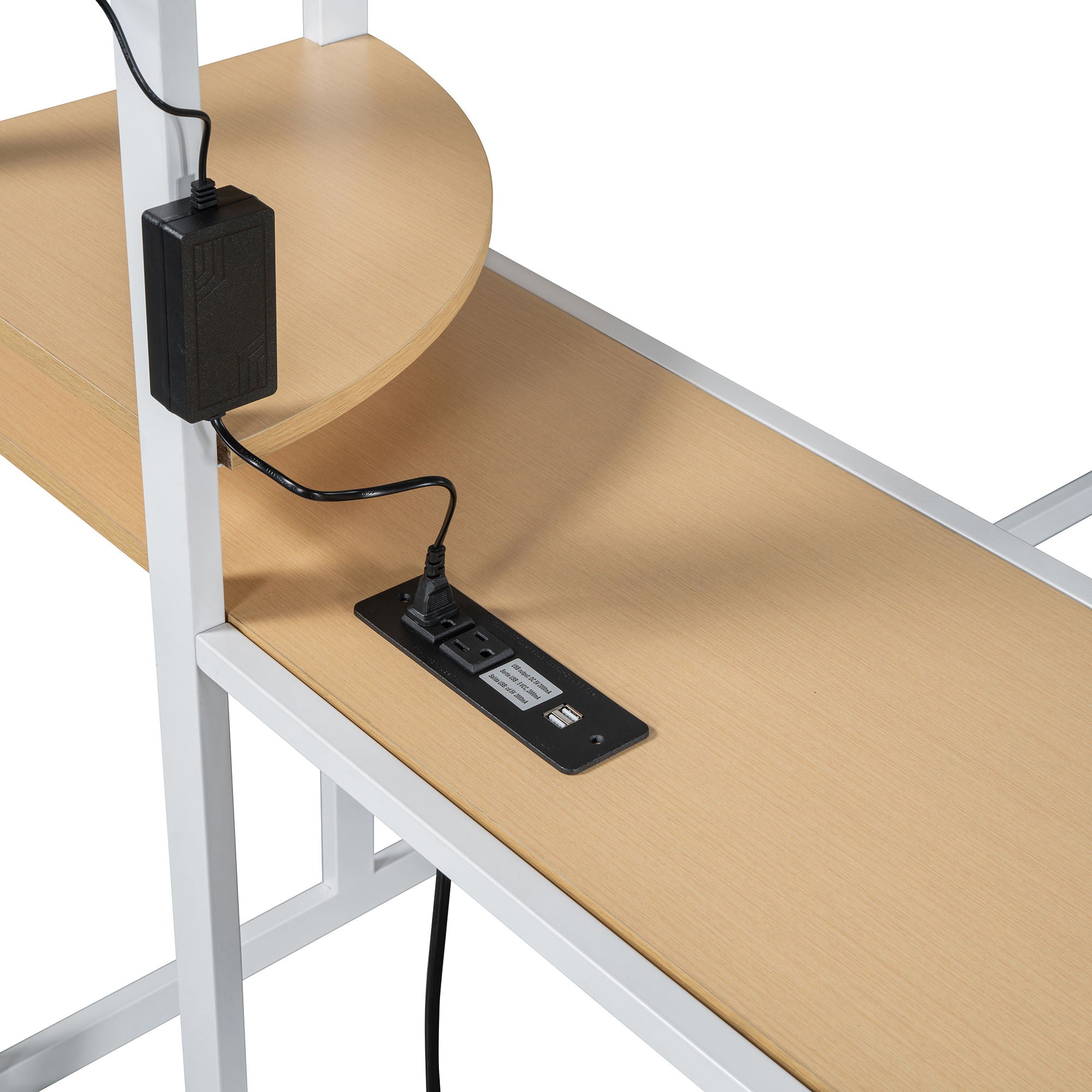 Loft Bed With Desk, Shelves, Power Outlet, LED Light And Wardrobe