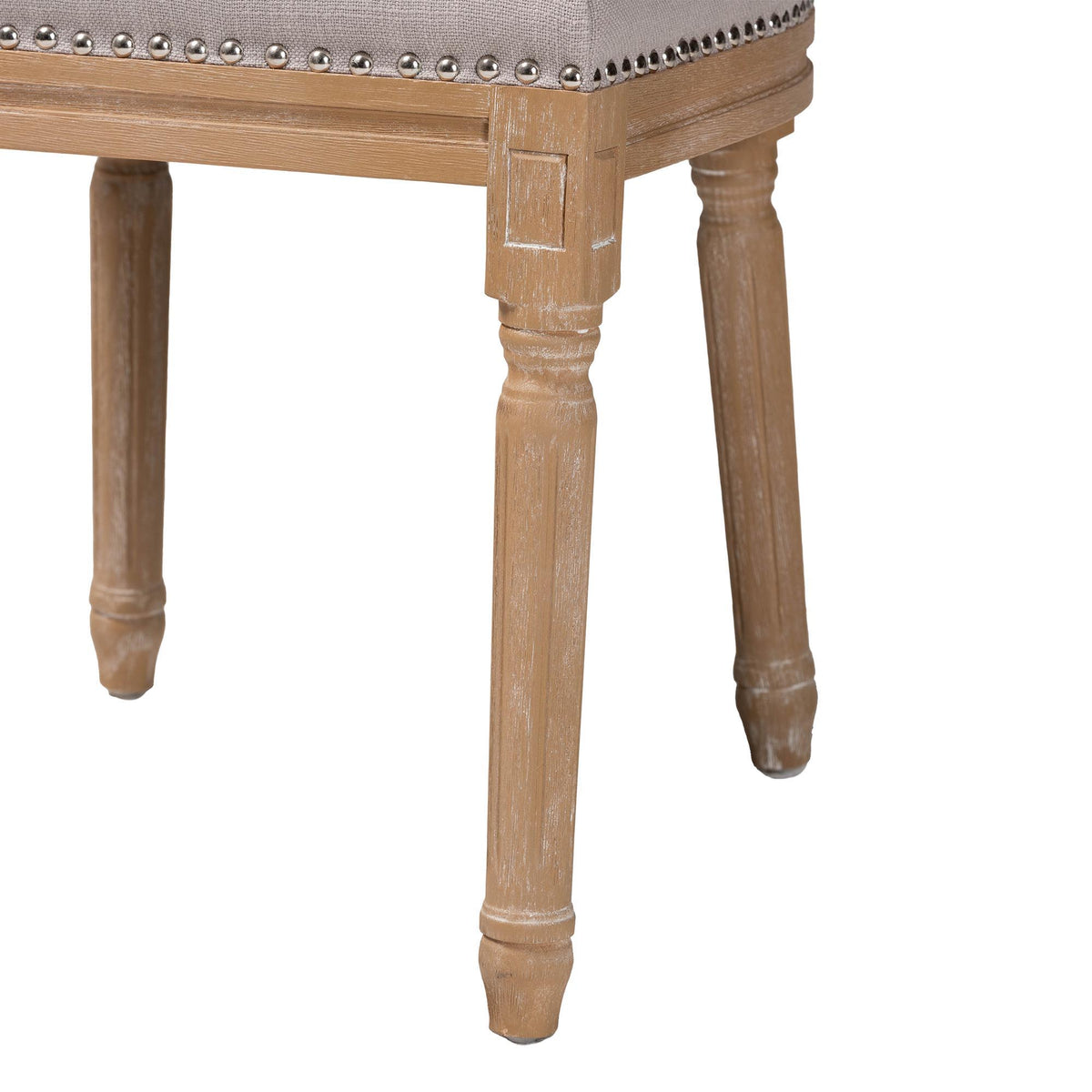 Estelle Chic Rustic French Country Cottage Weathered Oak Beige Fabric Button-tufted Upholstered Dining Chair